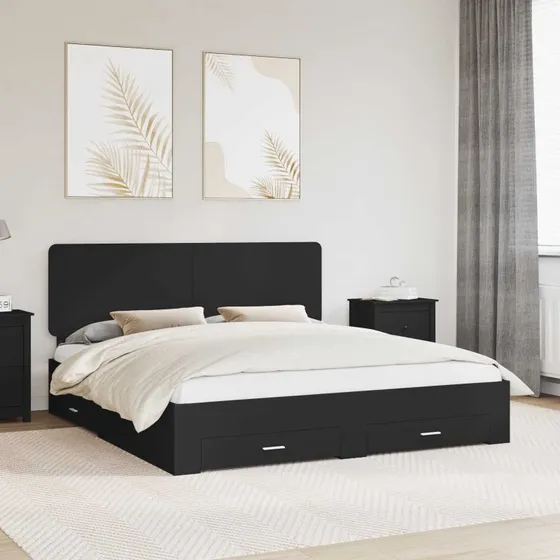 Sengestel 200x200 cm med hovedgærde - Sort, konstrueret træ
