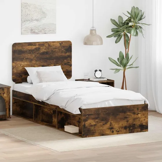 Sengestel med hovedgærde i røget eg 90x190 cm
