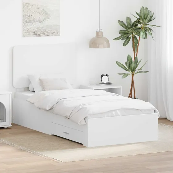 Sengestel med hovedgærde 90x190 cm – hvid, konstrueret træ
