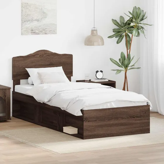 Sengestel 90x190 Brun Eg - Massivt fyrretræ