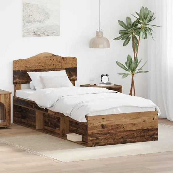 Sengestel 75x190 cm i massivt fyrretræ – gammelt træ-look
