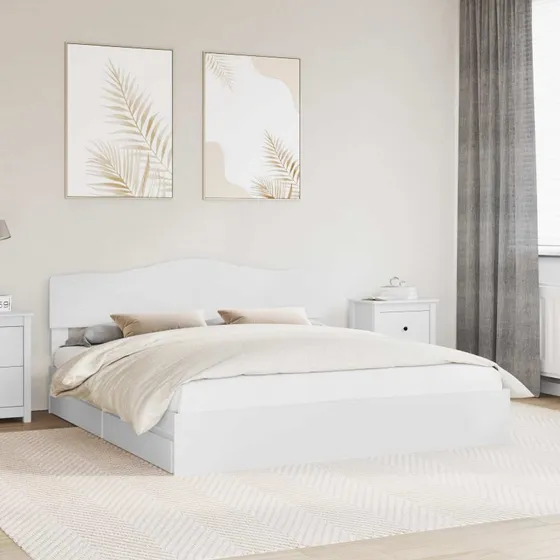 Opbevaringsseng 200x200 cm i hvidt konstrueret træ