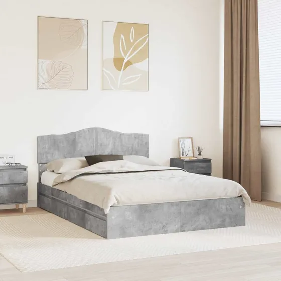 Opbevaringsseng 150x200 cm Betongrå – Med opbevaring