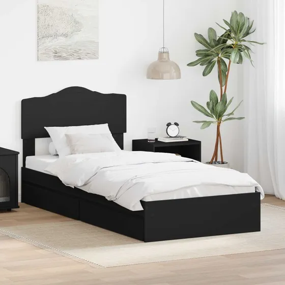Opbevaringsseng med skuffe 100x200 cm – Sort, konstrueret træ