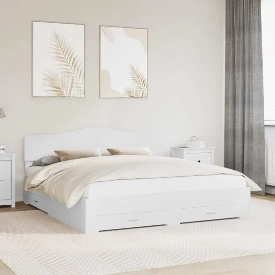 Sengestel med opbevaring 200x200 cm, hvidt konstrueret træ