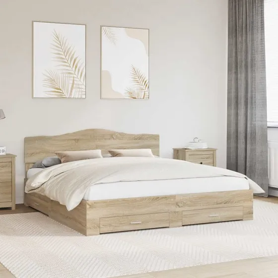 Sengestel med hovedgærde Sonoma eg 180x200 cm - Opbevaring