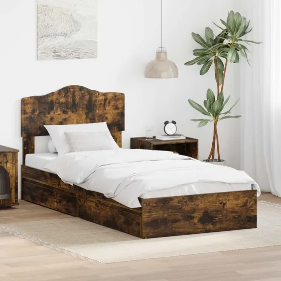Opbevaringsseng med skuffe, røget eg 70–75x190 cm