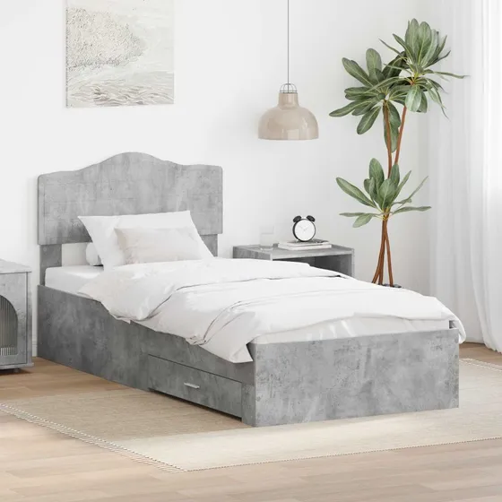 Sengestel med hovedgærde Betongrå 100 x 200 cm – Opbevaring