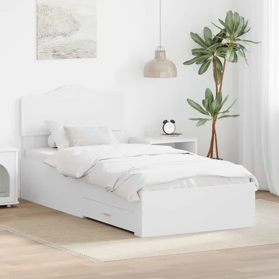 Sengestel med hovedgærde og opbevaring, Hvid 90x190 cm