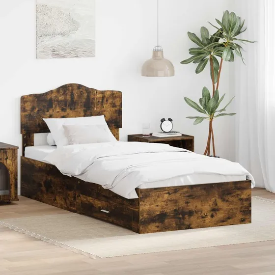 Sengestel med hovedgærde Røget eg 90x190 cm