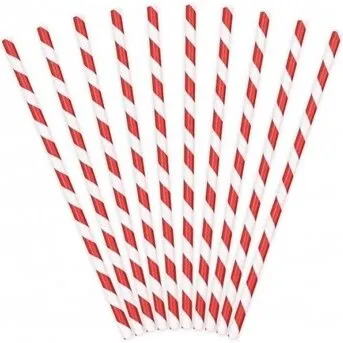 Twiste 10 stk. papirsugerør Rød/Hvid (twistet design)