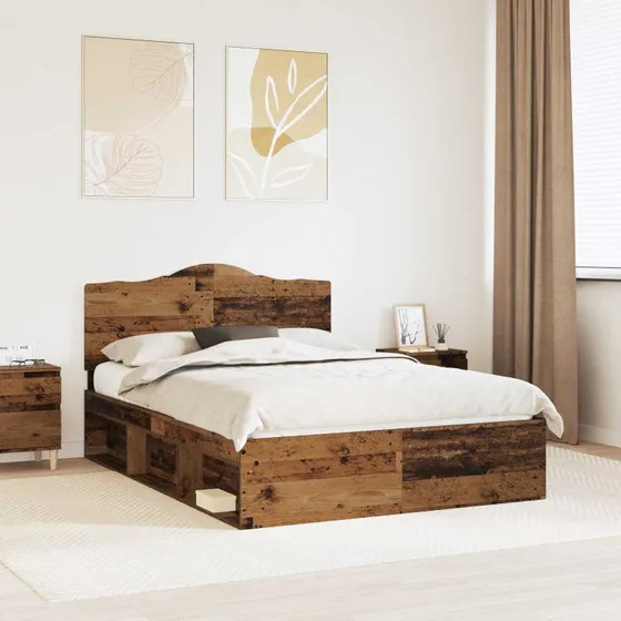 Sengestel i gammelt træ 140x190 cm – massiv fyrretræ