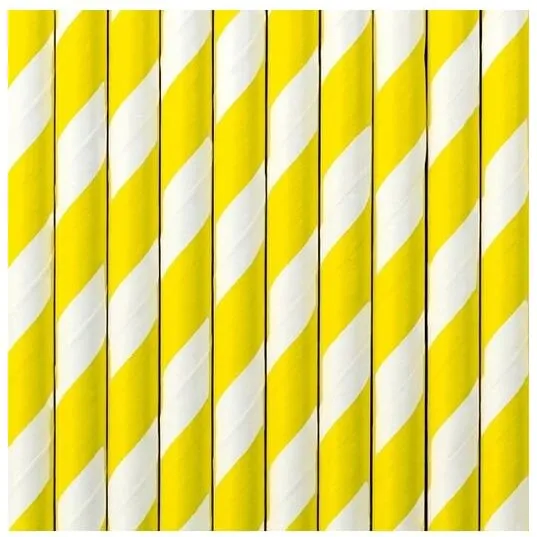 Papirsugerør 10 stk Gul & Hvid Twiste, ca. 19,5 cm