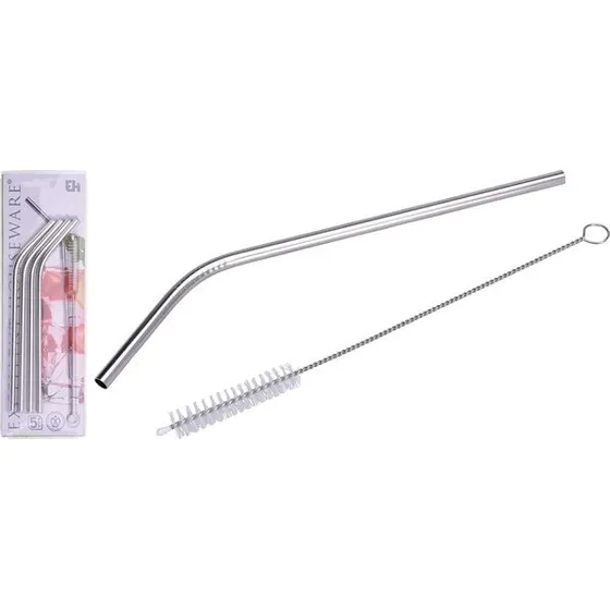 Eh rustfri stål-sugerør med knæk, 4 stk. + rensebørste