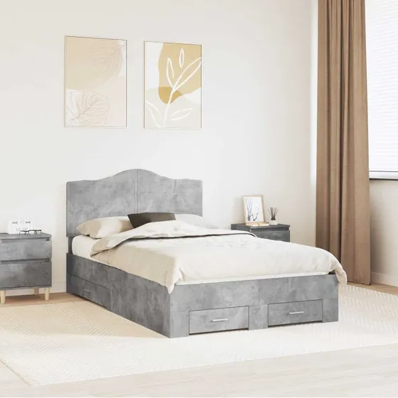 Opbevaringsseng 135x190 cm – Betongrå, Konstrueret træ