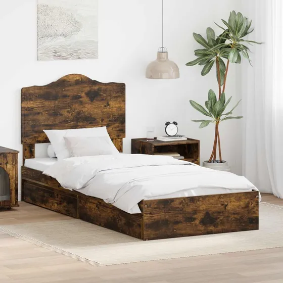 Opbevaringsseng 100x200 cm i røget eg (konstrueret træ)