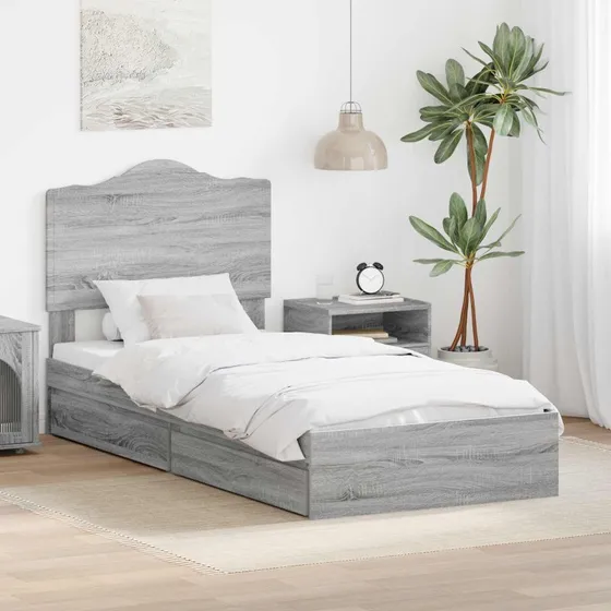 Opbevaringsseng 90x190 cm Grå Sonoma - Konstrueret træ