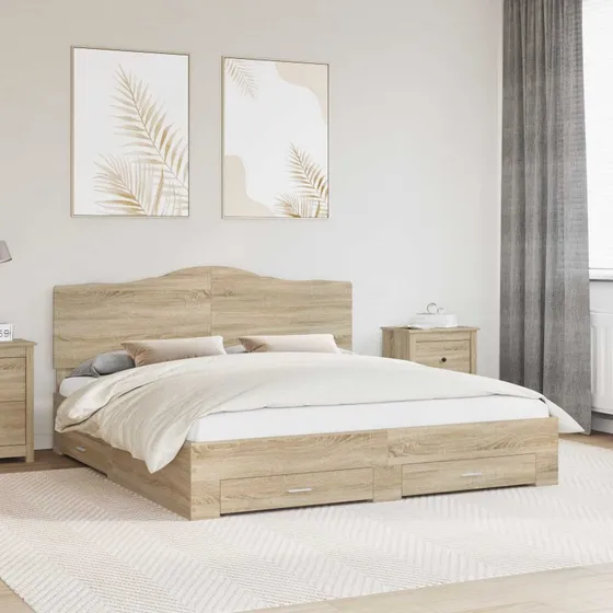 Sengestel med hovedgærde Sonoma eg 180x200 – opbevaringsseng