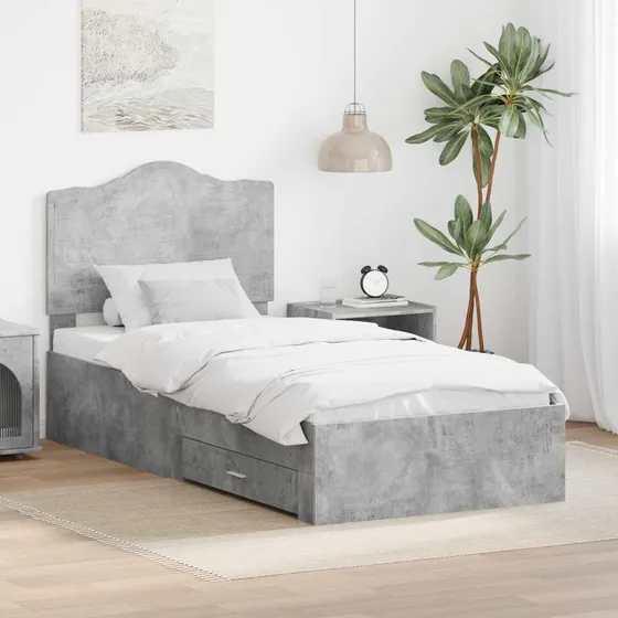 Sengestel med hovedgærde Betongrå 90x200 cm - Opbevaring