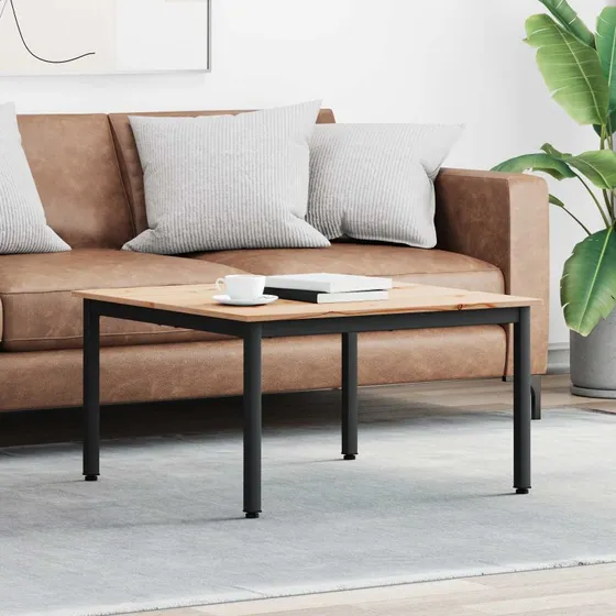 Sofabord i massivt fyrretræ 80x80x45 cm - natur/metalben