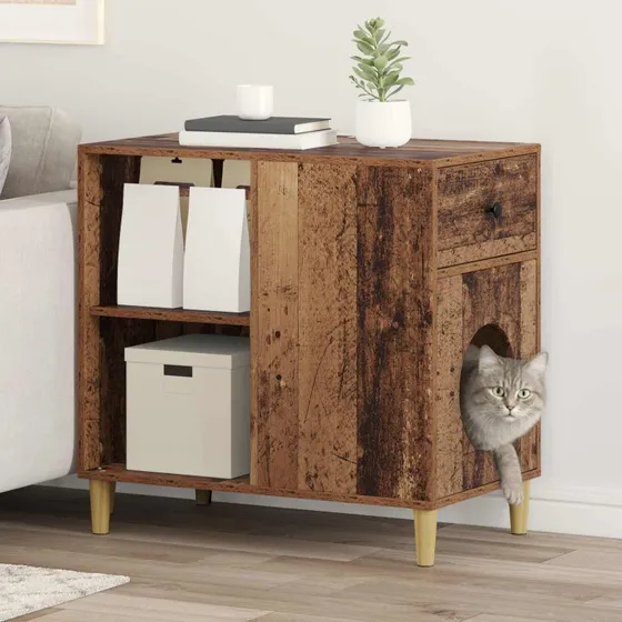 Kattehus i konstrueret tr 72x42,5x70 cm - gammelt trlook