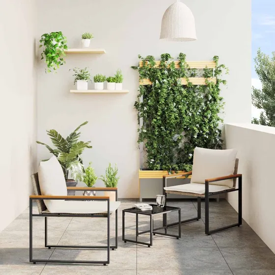 3-dele Udendørs Rattan Møbelsæt med Puder – Beige/Creme