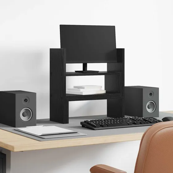 Monitorstand med opbevaring, sort eg 401741 cm
