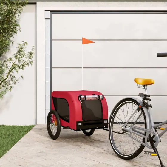 vidaXL hundetrailer til cykel, oxfordstof/jern, rød/sort