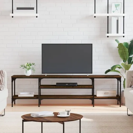 Tv-bord 161x35x45 cm, konstrueret træ/jern, brun eg