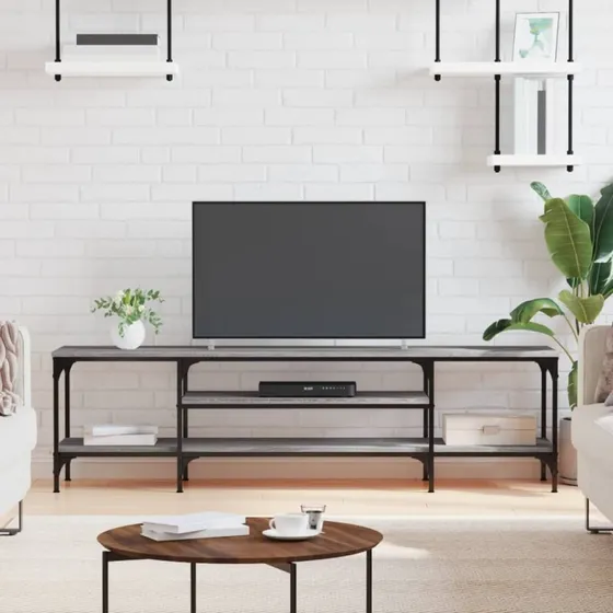 vidaXL TV-bord 161x35x45 cm konstrueret træ/jern, grå sonoma-eg