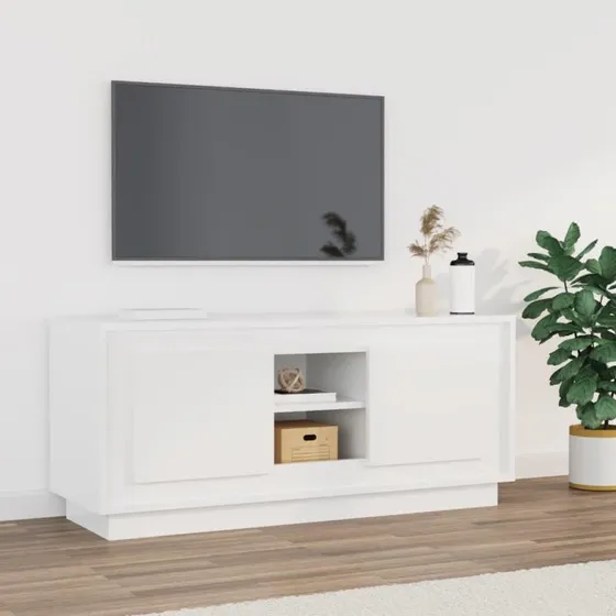 vidaXL TV-bord 102x35x45 cm konstrueret træ hvid højglans
