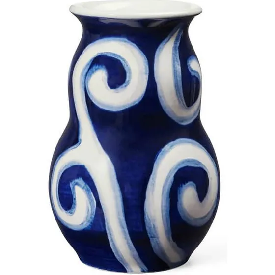 Kähler Tulle-vase, cremehvid med koboltblå snørkler