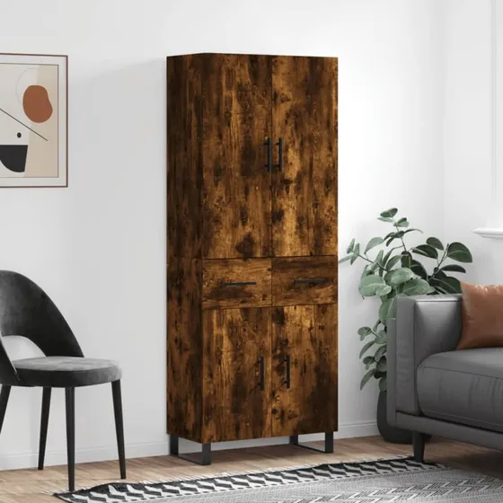 vidaXL Højskab 69,5x34x180 cm konstrueret træ, røget egetræsfarve