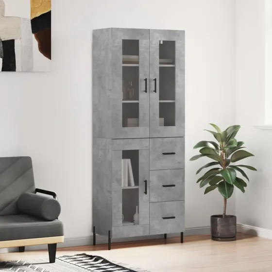 vidaXL højskab 69,5x34x180 cm konstrueret træ, betongrå