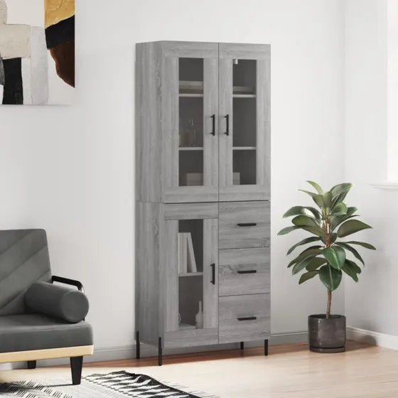 vidaXL højskab 69,5x34x180 cm grå Sonoma-eg