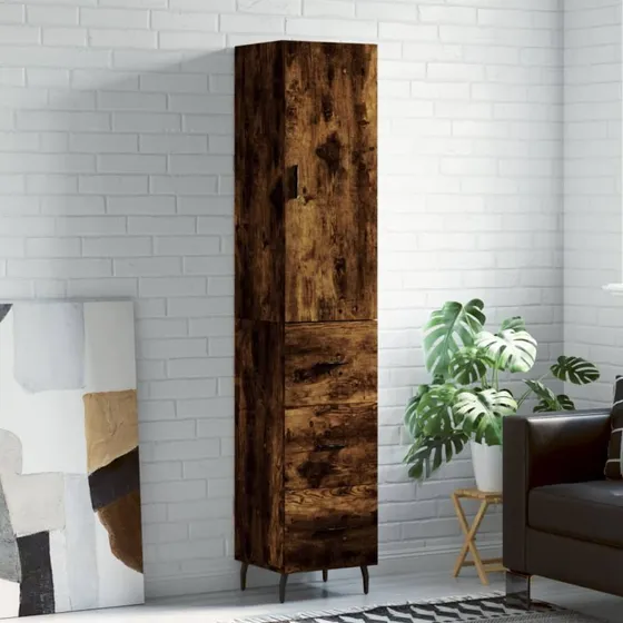 vidaXL højskab 34,5x34x180 cm konstrueret træ, røget egetræ
