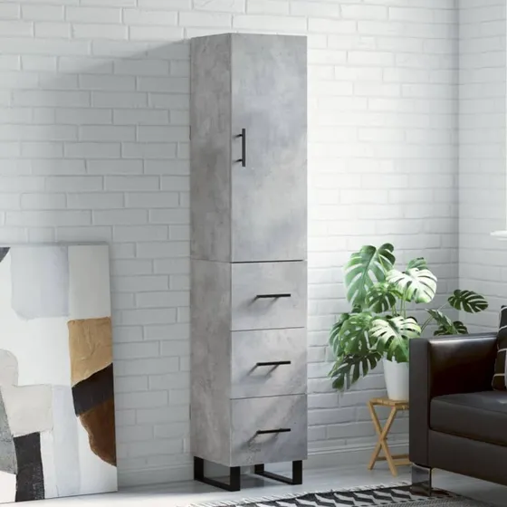 vidaXL Højskab 34,5x34x180 cm konstrueret træ, betongrå