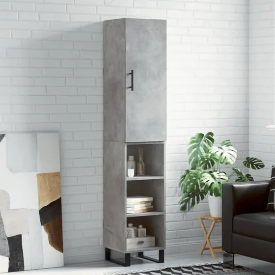 vidaXL højskab 34,5x34x180 cm konstrueret træ, betongrå