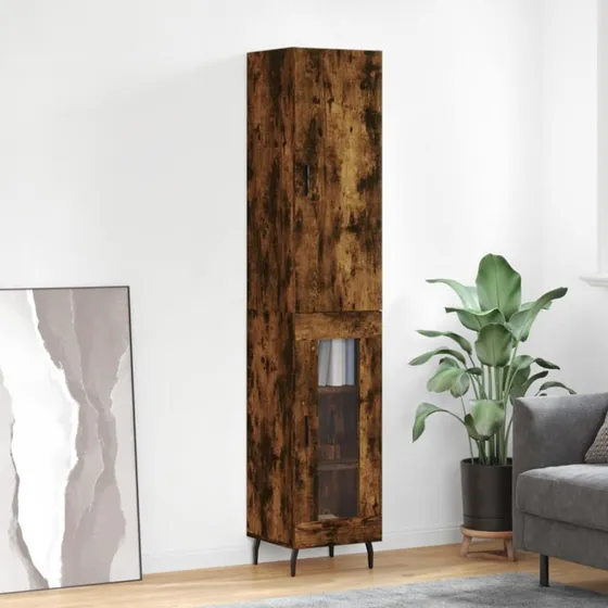 vidaXL højskab 34,5x34x180 cm konstrueret træ, røget egetræ