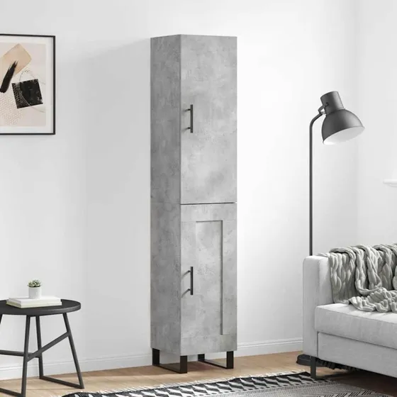 vidaXL højskab 34,5x34x180 cm konstrueret træ, betongrå