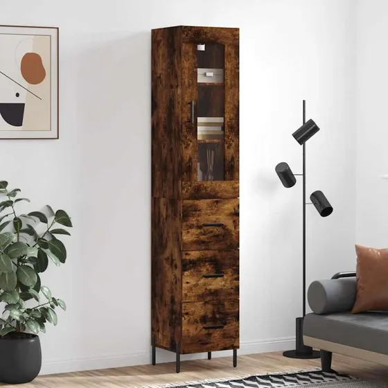 vidaXL højskab 34,5x34x180 cm konstrueret træ, røget egetræ