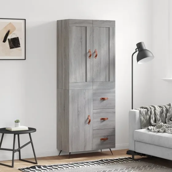 vidaXL højskab 69,5x34x180 cm, grå Sonoma-eg