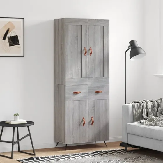 vidaXL højskab 69,5x34x180 cm konstrueret træ grå Sonoma-eg