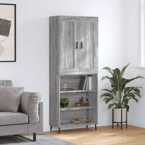 vidaXL højskab 69,5x34x180 cm konstrueret træ grå sonoma-eg