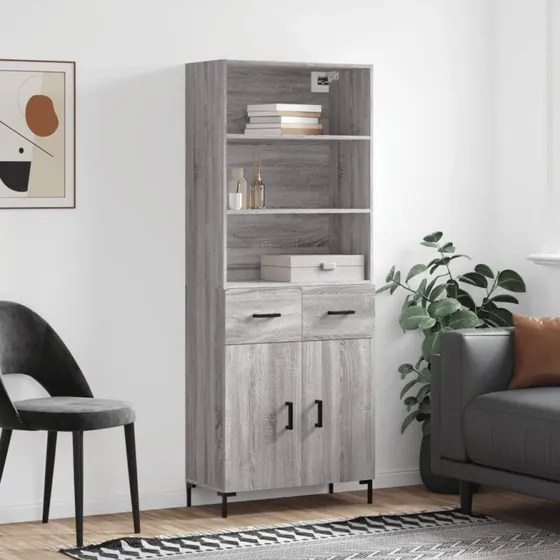 vidaXL højskab 69,5x34x180 cm konstrueret træ grå Sonoma-eg