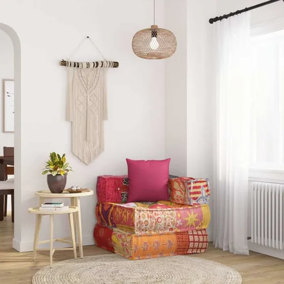 vidaXL 2-personers modulsofa stof patchwork med pude