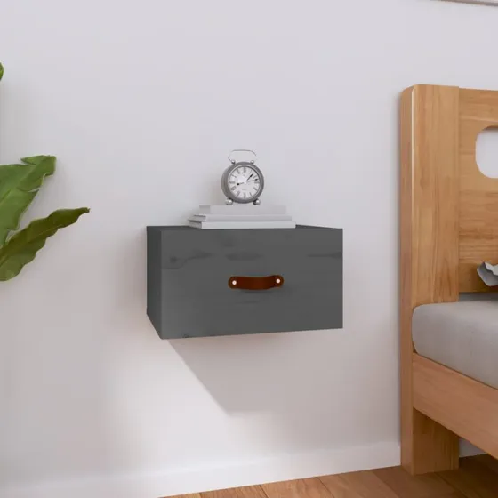 vidaXL væghængt sengebord 40x29,5x22 cm, massivt fyrretræ grå