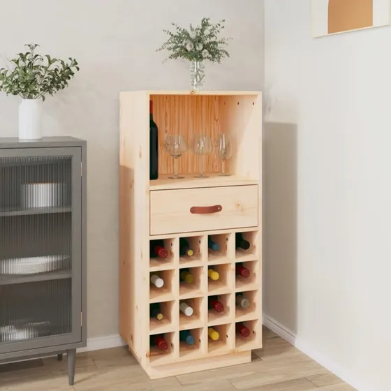 vidaXL vinreol i massivt fyrretræ 45x34x100 cm natur