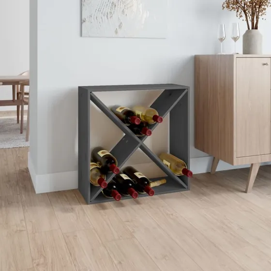 vidaXL vinreol 62x25x62 cm massivt fyrretræ, grå