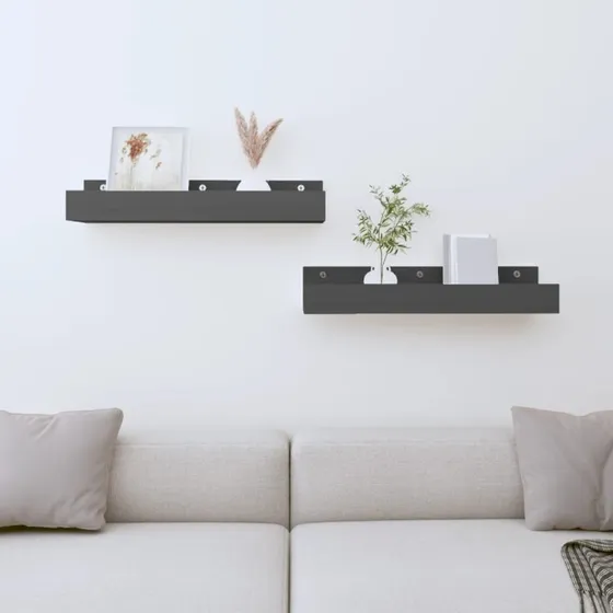 vidaXL væghylder 2 stk. 50x12x9 cm massivt fyrretræ, grå